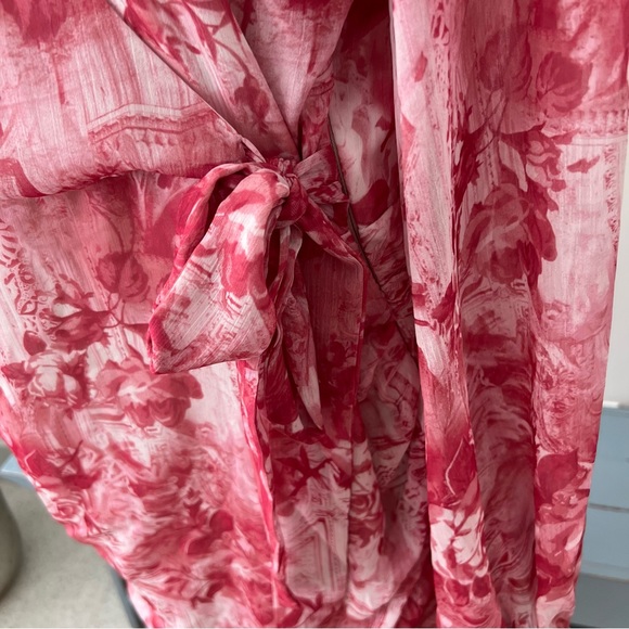 New ASOS Ruffle Chiffon Dress Sz 20 Long Sleeves Faux Wrap Toile Barbiecore - Picture 9 of 11